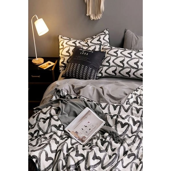 Fehér-szürke kétszemélyes-hosszabbított pamut ágyneműhuzat lepedővel 200x220 cm – Mila Home-image-1