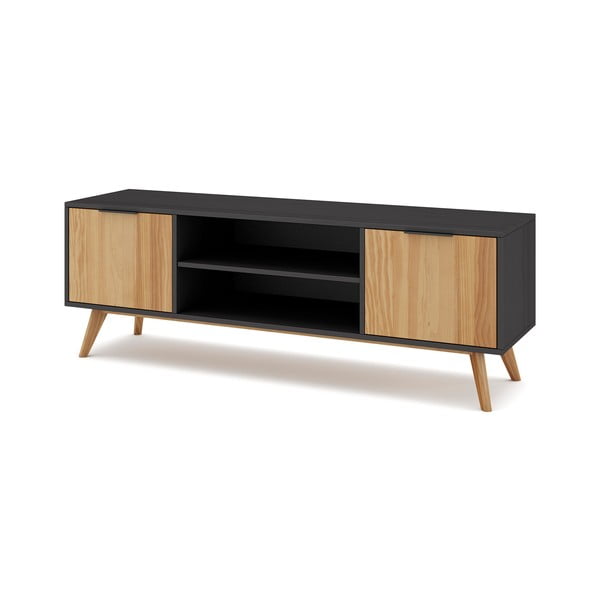 Fekete-natúr színű borovi fenyő TV-állvány 140x53 cm Lavis – Marckeric-image-3