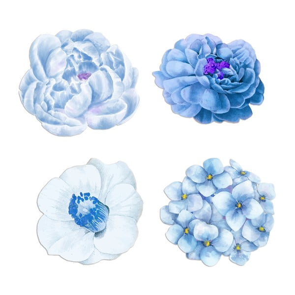 Blue Flowers juta mintás poháralátét, 4 db - Madre Selva