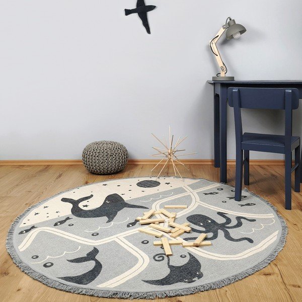 Little Deep Blue kézzel készített pamut gyerekszőnyeg,  ø 120 cm - Nattiot-image-1
