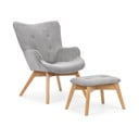 Szürke kordbársony fotel lábtartóval Niko – Ropez