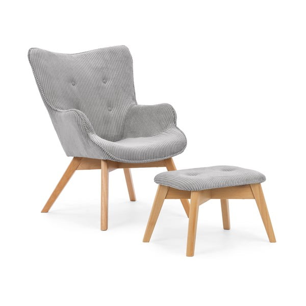 Szürke kordbársony fotel lábtartóval Niko – Ropez