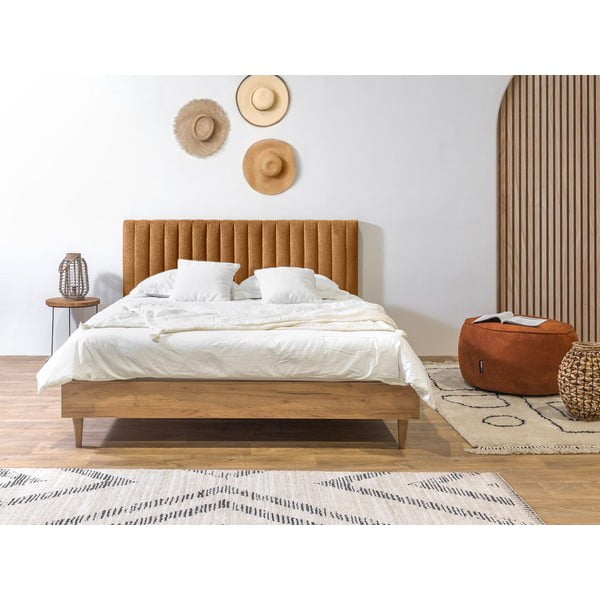 Rézszínű-natúr színű franciaágy ágyráccsal 160x200 cm Oceane – Bobochic Paris-image-2