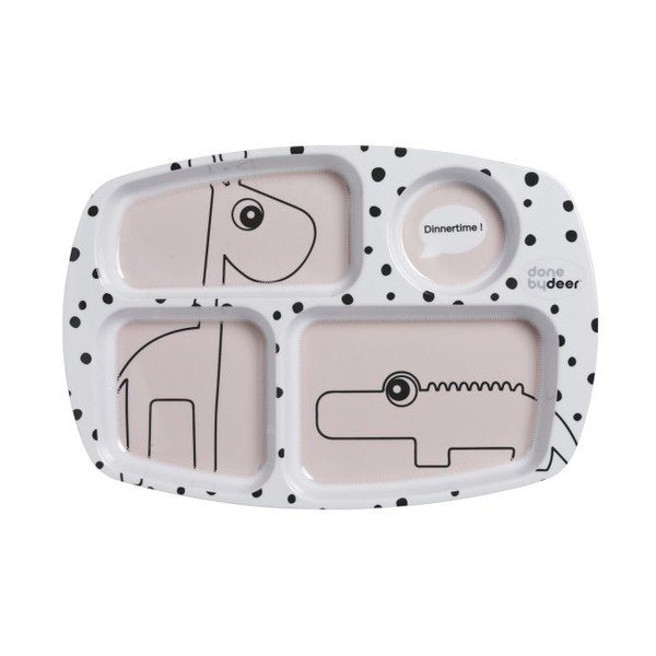 Osztott gyerek tányér rózsaszín részletekkel Happy Dots - Done by Deer
