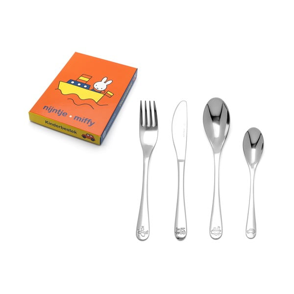 Ezüstszínű rozsdamentes acél gyerek evőeszköz 4 db-os Miffy – Zilverstad-image-3