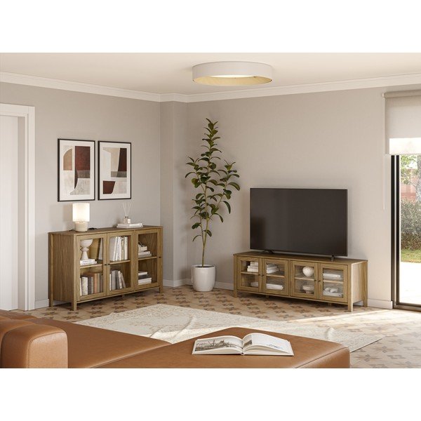 Natúr színű borovi fenyő TV-állvány 150x50x40 cm Alessandra – Marckeric-image-4