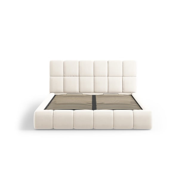 Krémszínű bársony kárpitozott ágyneműtartós franciaágy ágyráccsal 140x200 cm Bellis – Micadoni -image-3