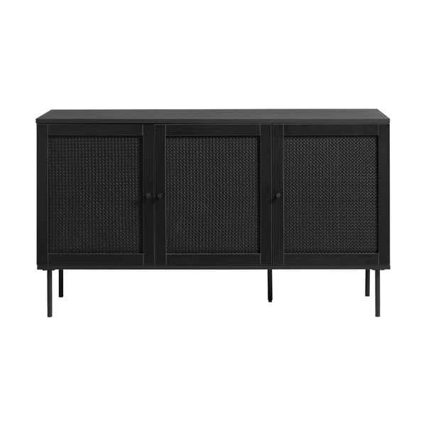 Fekete alacsony komód tölgyfa dekorral 140x80 cm Pensacola – Unique Furniture
