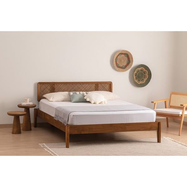 Natúr színű-sötétbarna lucfenyő franciaágy ágyráccsal 180x200 cm Izabelya – Kalune Design-image-1