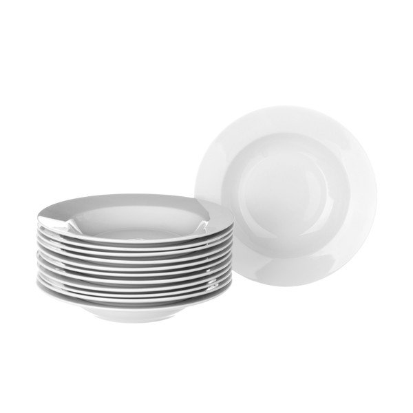 Elegant 12 db-os fehér porcelán mélytányér készlet - Casa Selección