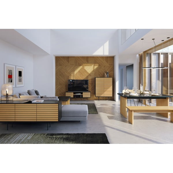 Étkezőasztal tölgyfa dekoros asztallappal 90x160 cm Stripe – Woodman-image-1