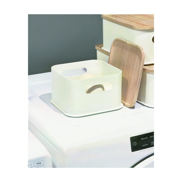 Eco Handled fehér tárolódoboz paulownia fa fedéllel, 21,3 x 21,3 cm - iDesign-image-3