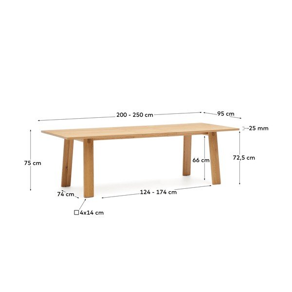 Bővíthető étkezőasztal tölgyfa dekoros asztallappal, hosszabbító asztallappal 95x200 cm Arlen – Kave Home-image-4