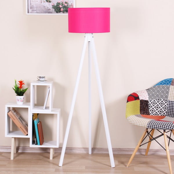 Beyaz fehér állólámpa rózsaszín lámpabúrával - Kate Louise
