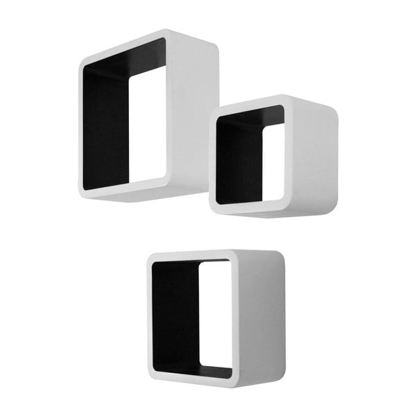 Cube fekete-fehér fali polc, 3 db - Intertrade