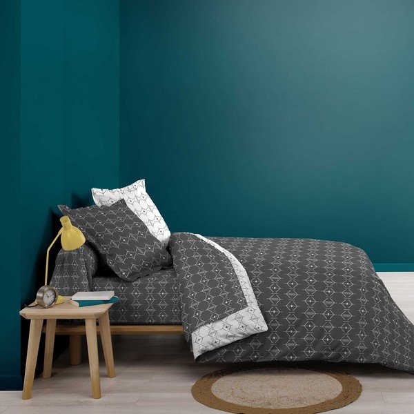 Fehér-sötétszürke kétszemélyes-hosszabbított pamut paplanhuzat 240x220 cm Aristide – douceur d'intérieur-image-4