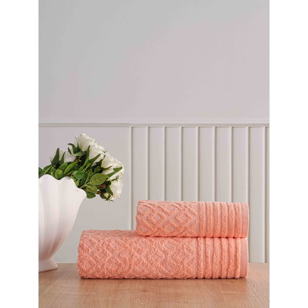 Narancssárga frottír pamut törölköző és fürdőlepedő készlet 2 db-os Diamond – Mila Home-image-1