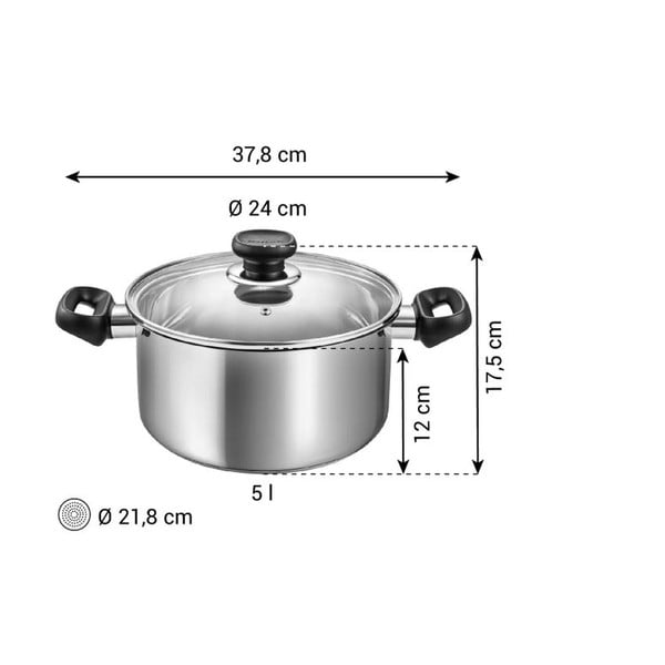 Indukciós tűzhelyhez alkalmas rozsdamentes acél edény fedővel 5 l Brava – Tescoma-image-3