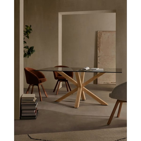 Üveg étkezőasztal természetes talpazattal, 160 x 90 cm - Kave Home-image-1