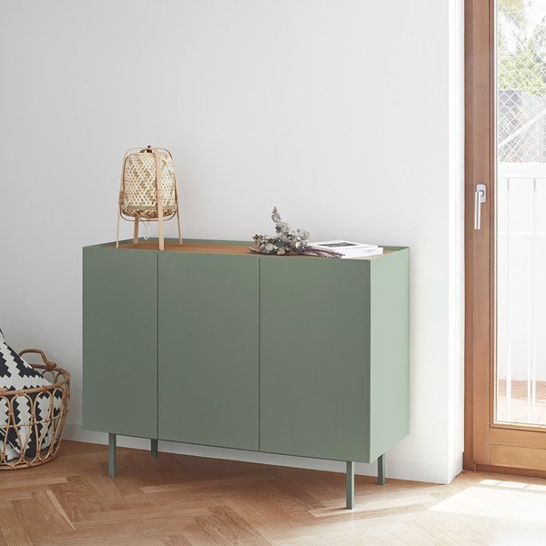 Zöld alacsony komód tölgyfa dekorral 110x85 cm Arista – Teulat-image-2