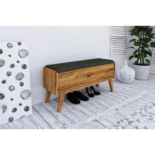Tölgyfa pad tárolóhellyel, zöld ülőrésszel Retro - The Beds-image-1
