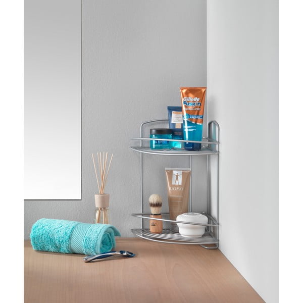 Ezüstszínű fali acél fürdőszobai sarokpolc - Metaltex-image-2