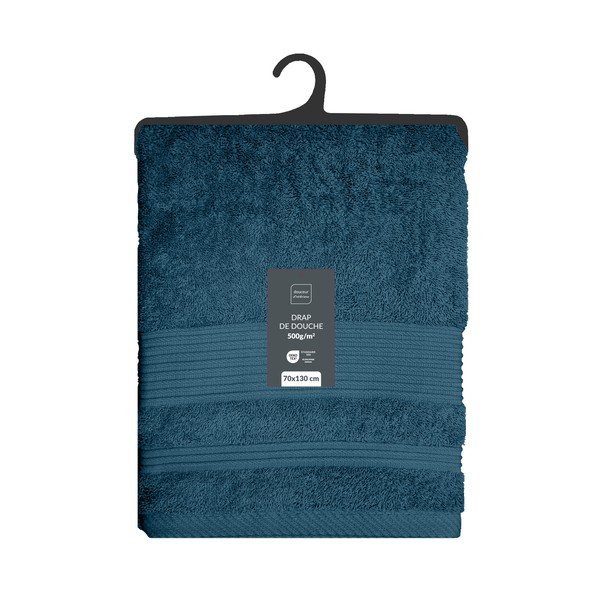 Sötétkék frottír pamut fürdőlepedő 70x130 cm Tendresse – douceur d'intérieur-image-4