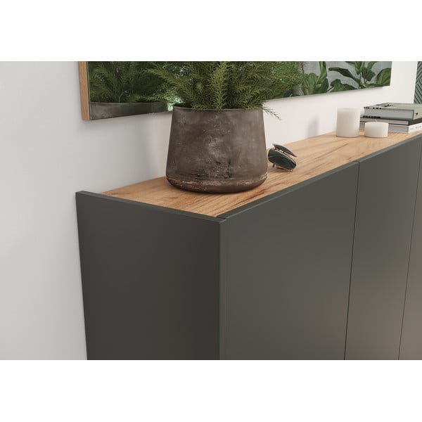 Antracitszürke függő szekrény tölgyfa dekorral 138x87x25 cm Libbiano – Germania-image-4