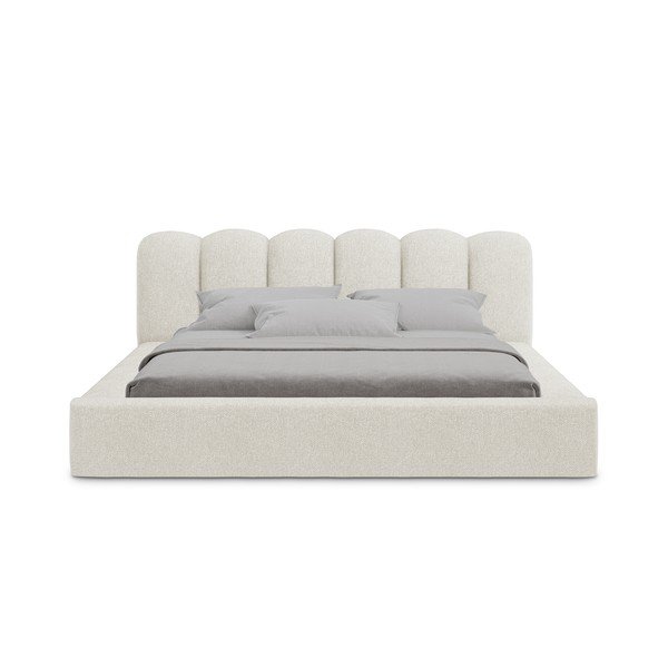 Krémszínű kárpitozott ágyneműtartós franciaágy ágyráccsal 160x200 cm Mano – Makamii-image-3