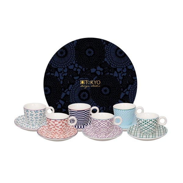Eclectic 6 darabos csésze és csészealj szett - Tokyo Design Studio