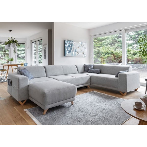 Világosszürke kinyitható-tárolóhelyes sarokkanapé (jobb oldali-U alakú) Classy Sophie – Miuform-image-3