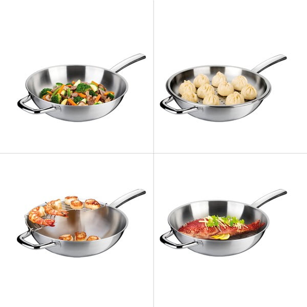 Rozsdamentes acél wok serpenyő fedővel ø 32 cm President – Tescoma-image-2