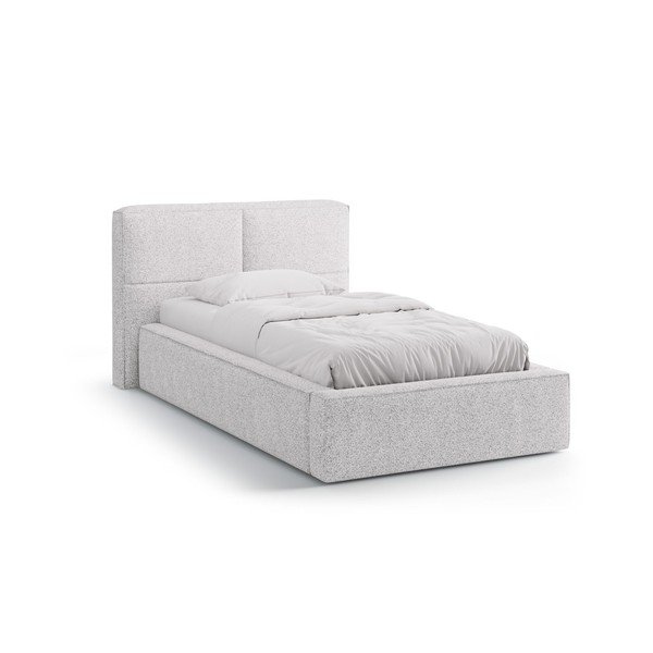 Világosszürke kárpitozott ágyneműtartós egyszemélyes ágy ágyráccsal 90x200 cm Darren – Micadoni 