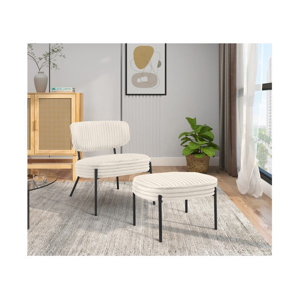 Krémszínű kordbársony fotel lábtartóval Jerry – Støraa-image-2