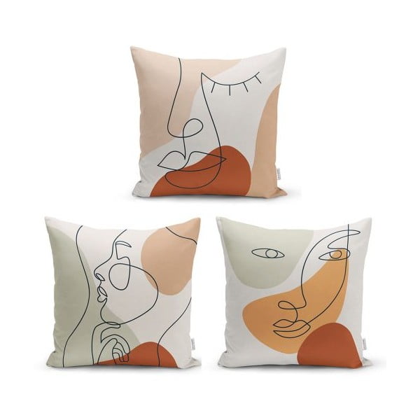 Woman Face 3 db-os dekorációs párnahuzat szett, 45 x 45 cm - Minimalist Cushion Covers