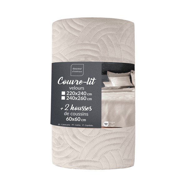 Krémszínű bársony ágytakaró és párnahuzat szett 240x260 cm Solange – douceur d'intérieur
