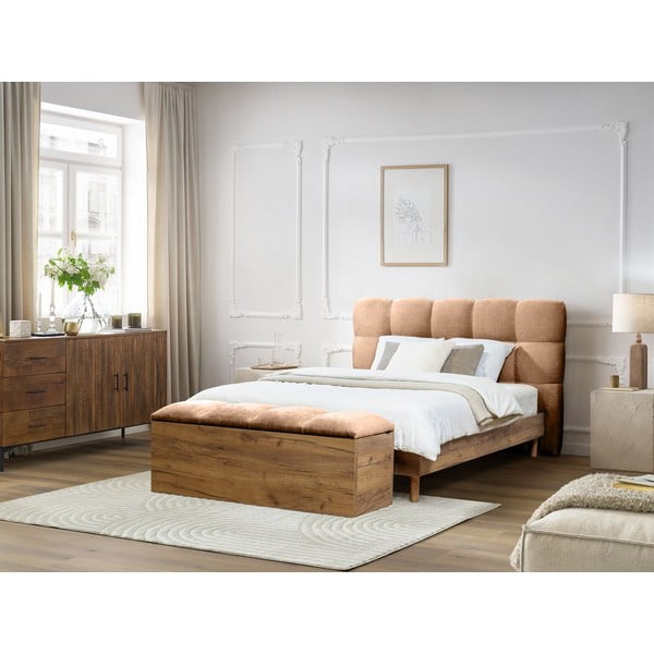 Világos rózsaszín kárpitozott franciaágy ágyráccsal 160x200 cm Kumo – Bobochic Paris-image-4