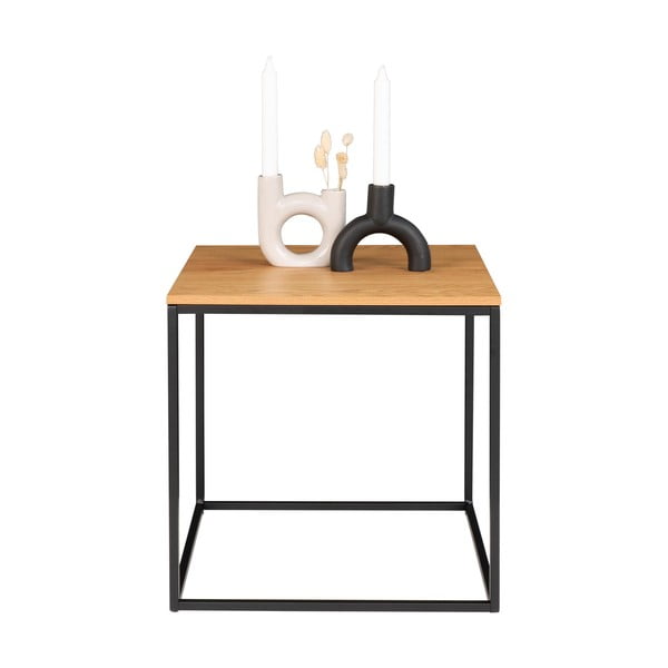 Vita tárolóasztal fekete acél kerettel és tölgyfa dekor asztallappal, 45 x 45 cm - House Nordic-image-4