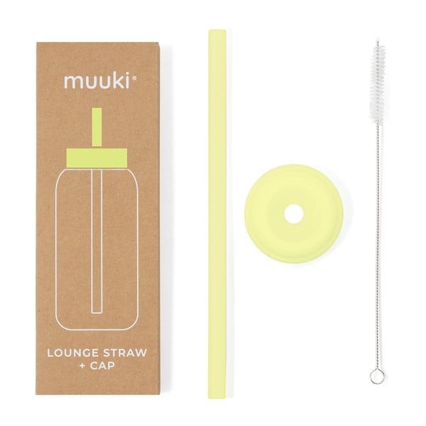 Szilikon szívószál tisztítókefével-fedéllel Sunny Lemonade – Muuki