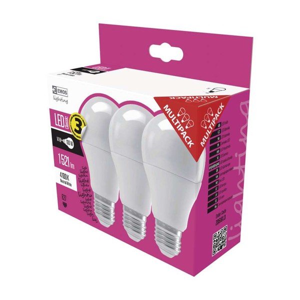Classic Natural White 3 db LED izzó, A60, NW, 13,2W E27 - EMOS-image-1