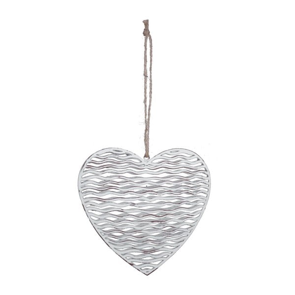Nagy fehér szívformájú függő fém dekoráció, 15 x 14 cm -Ego Dekor