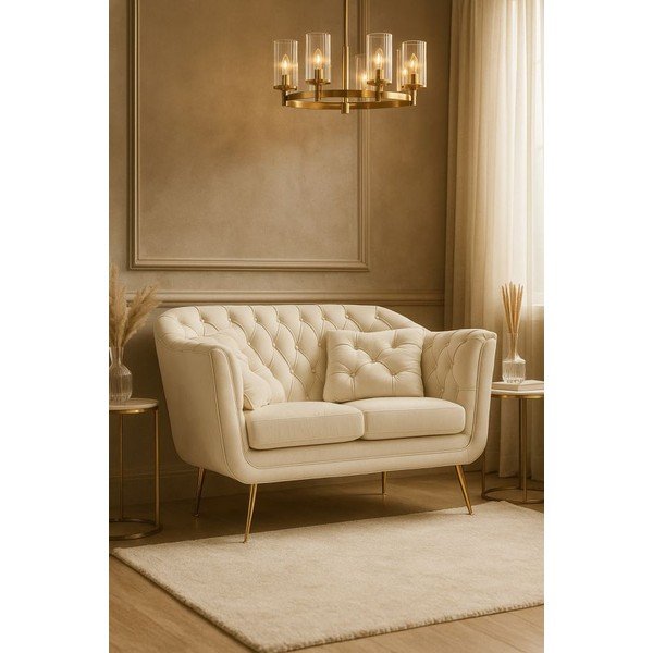 Krémszínű bársony kanapé 130 cm Budapest – Mauro Ferretti-image-1