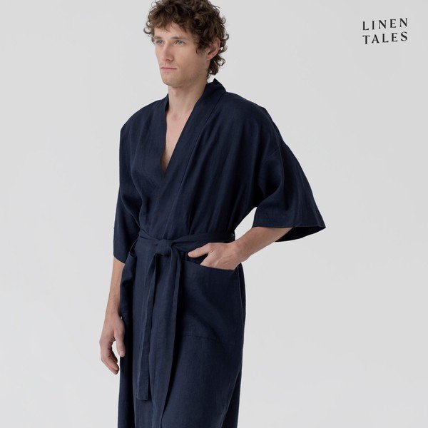 Sötétkék len fürdőköpeny S/M Summer – Linen Tales-image-3