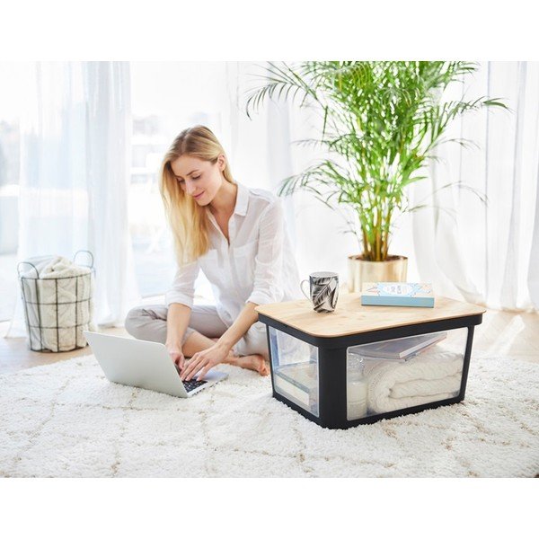 Fekete műanyag tárolódoboz fedél 57x39x3 cm Albris – Rotho-image-1