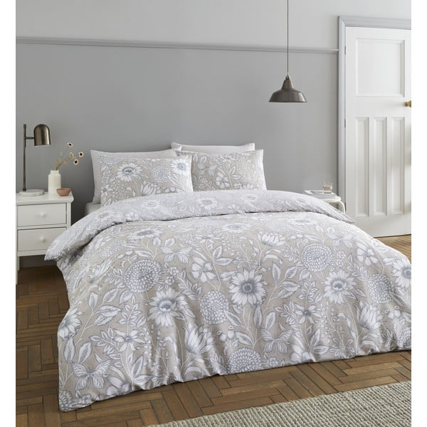 Szürke ágyneműhuzat 200x135 cm Tapestry Floral - Catherine Lansfield-image-1