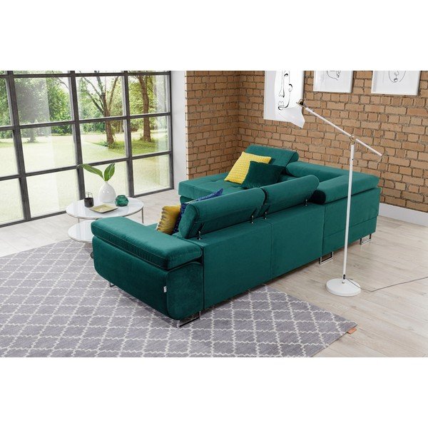 Zöld bársony kinyitható-tárolóhelyes sarokkanapé (bal oldali-L alakú) Anton – ELTAP-image-4