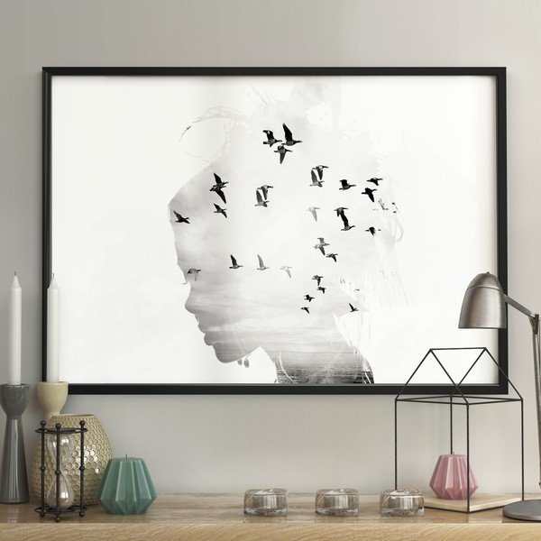 GIRL/SILHOUETTE/BIRDS keretezett fali kép, 70 x 100 cm-image-1