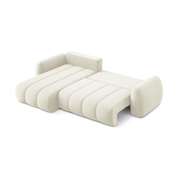 Bézs buklé kinyitható-tárolóhelyes sarokkanapé (bal oldali-heverő résszel) Pele – Makamii-image-4