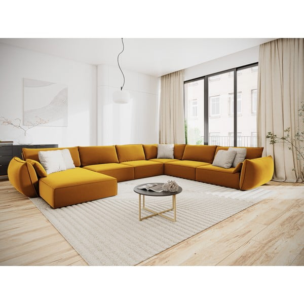 Mustársárga bársony sarokkanapé (jobb oldali-U alakú) Vanda – Mazzini Sofas-image-1