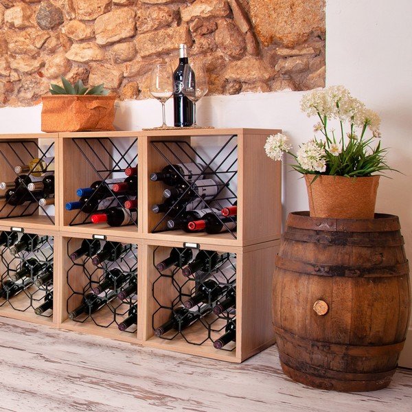 Natúr színű bortartó polcos állvány bükkfa dekorral, palackok száma 9 – Compactor-image-1